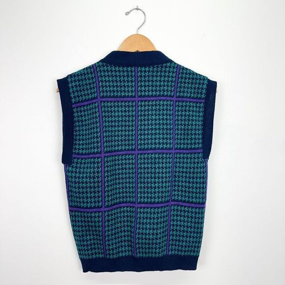 Pendleton Women’s Rare 80s 90s Teal Navy Purple Houndstooth Checker Sweater Vest - Picture 2 of 8
